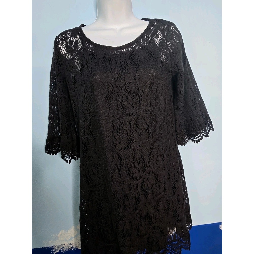 H & M Divided Women's Dress Black Sheer Lacey Crocheted 3/4 Sleeve Size 10. VG
